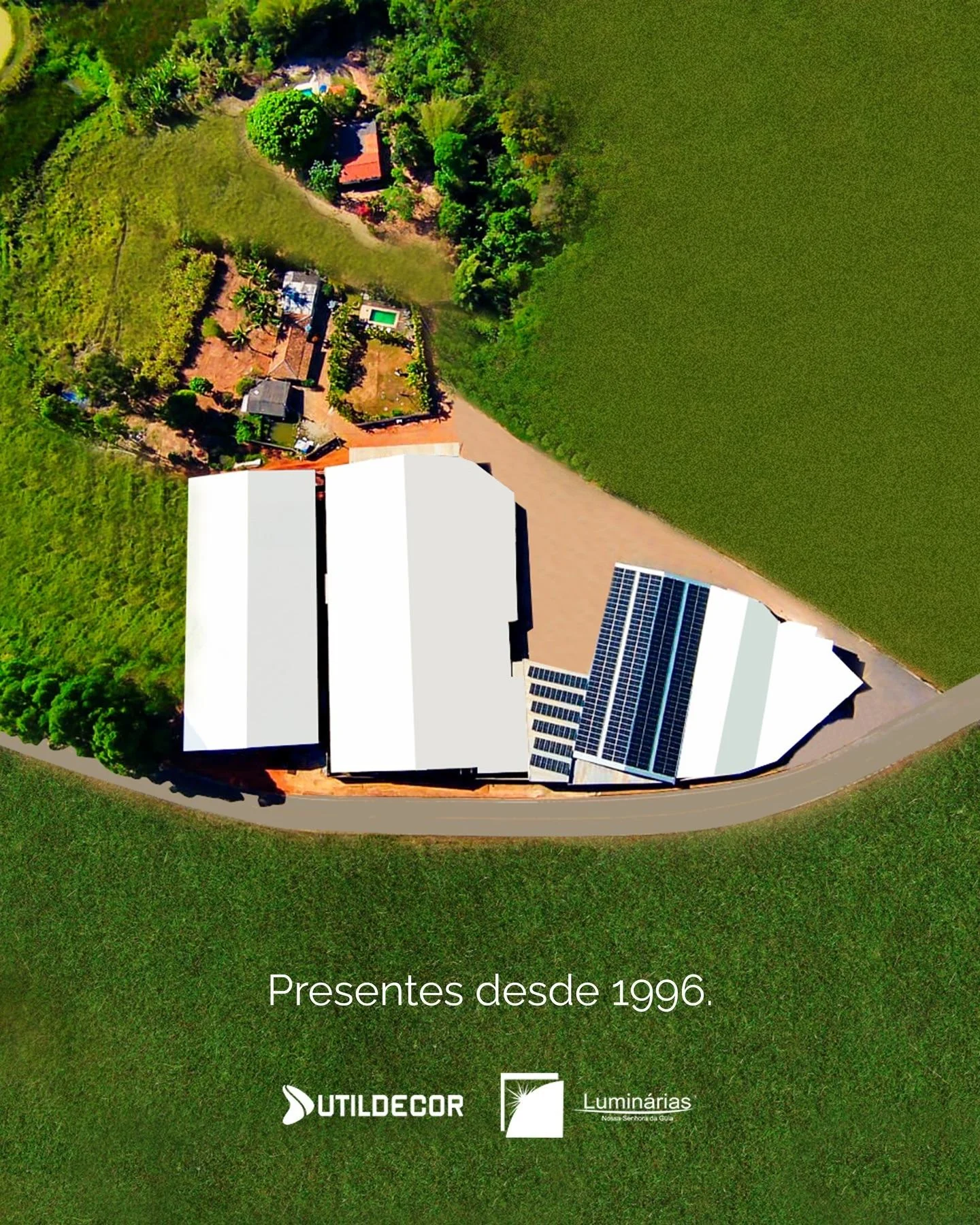 Vista aérea da fábrica Utildecor em Cláudio, Minas Gerais